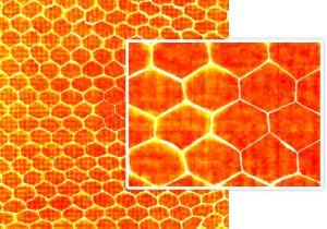 ADVACAM Non-destructive testing: UNCOVER COMPOSITE DELAMINATION. This picture shows aluminum core delaminations in a honeycomb composite part consisting of the metallic core and a CFRP skin. Sharper edges signal the absence of glue. Some bubbles in epoxy and Carbon fiber bunches are visible as well.